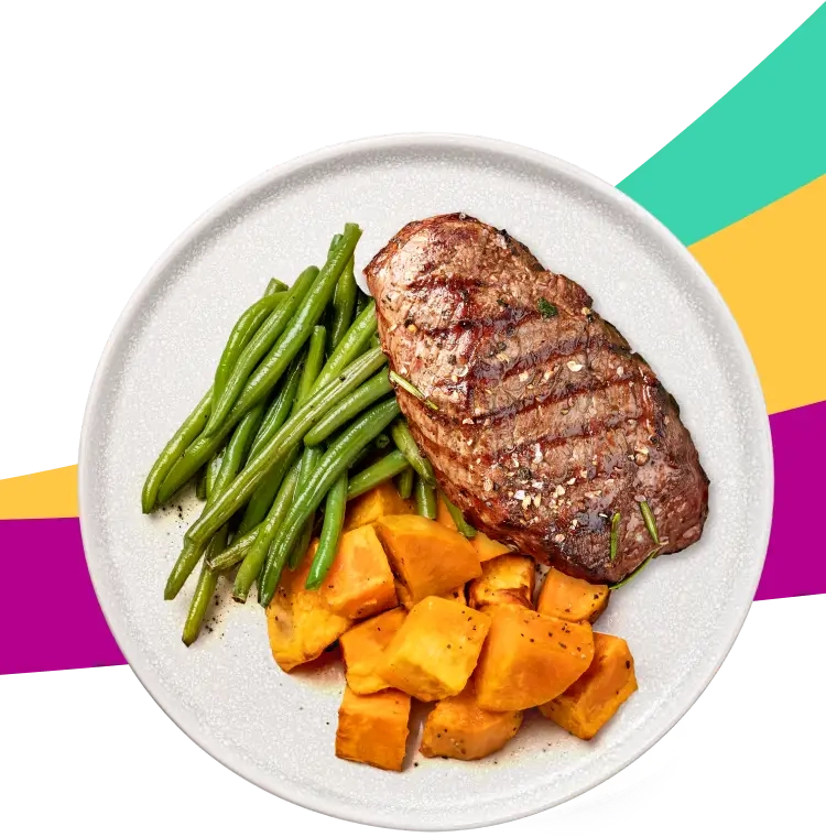 steak, string beans, carrots